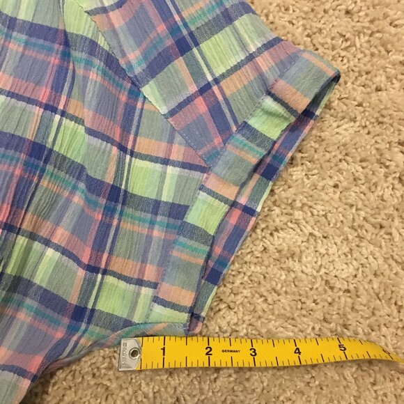Plaid Pastelcore Seersucker Button Down Short Sleeve Top - Picture 16 of 16